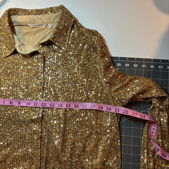 Soft Surroundings gold sequin long sleeve button up blouse top - Picture 2 of 8